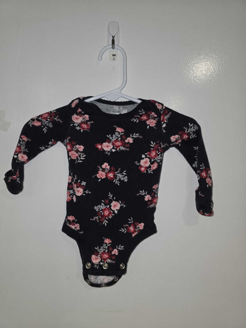 Baby Floral Long-Sleeve One-Piece Bodysuit - Black with Pink Flowers